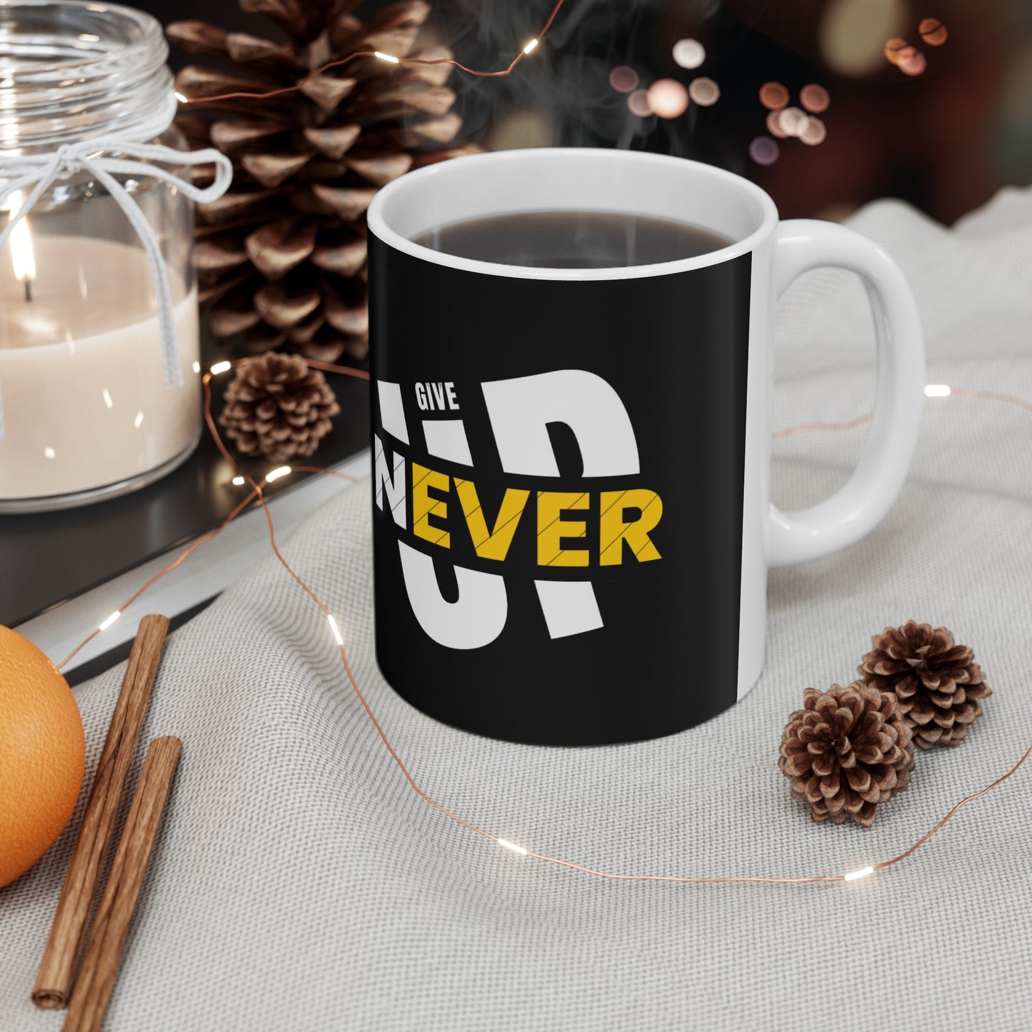 Never Give up Ceramic Coffee Cups, 11oz, 15oz