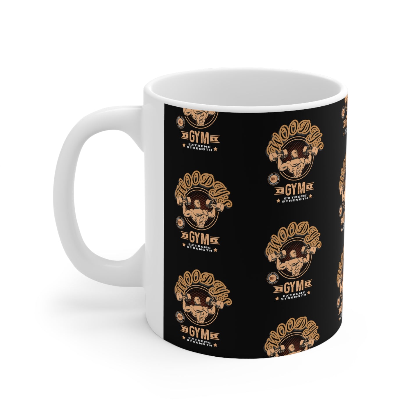 Woody's Gym Ceramic Coffee Cups, 11oz, 15oz