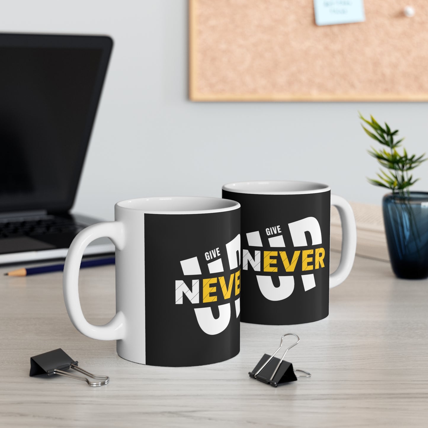 Never Give up Ceramic Coffee Cups, 11oz, 15oz