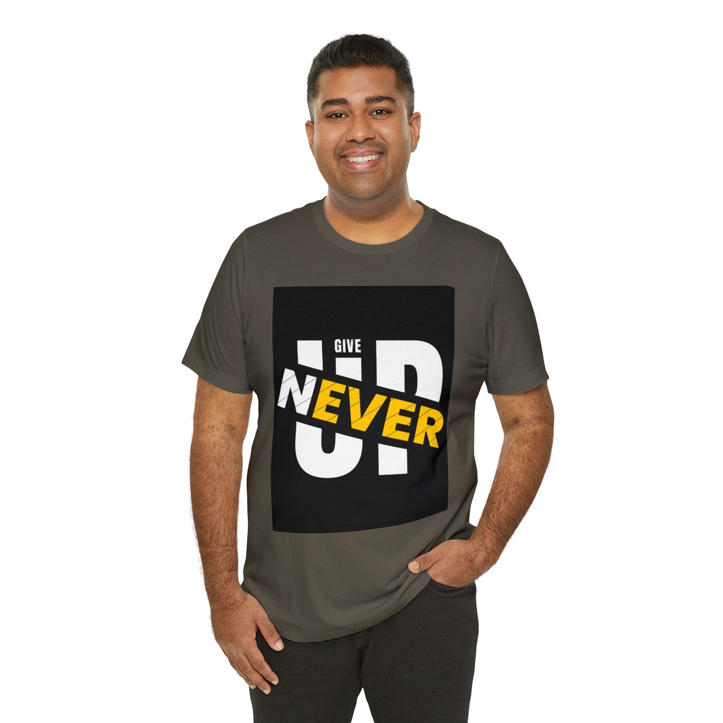 Never give up Unisex Jersey Short Sleeve Tee