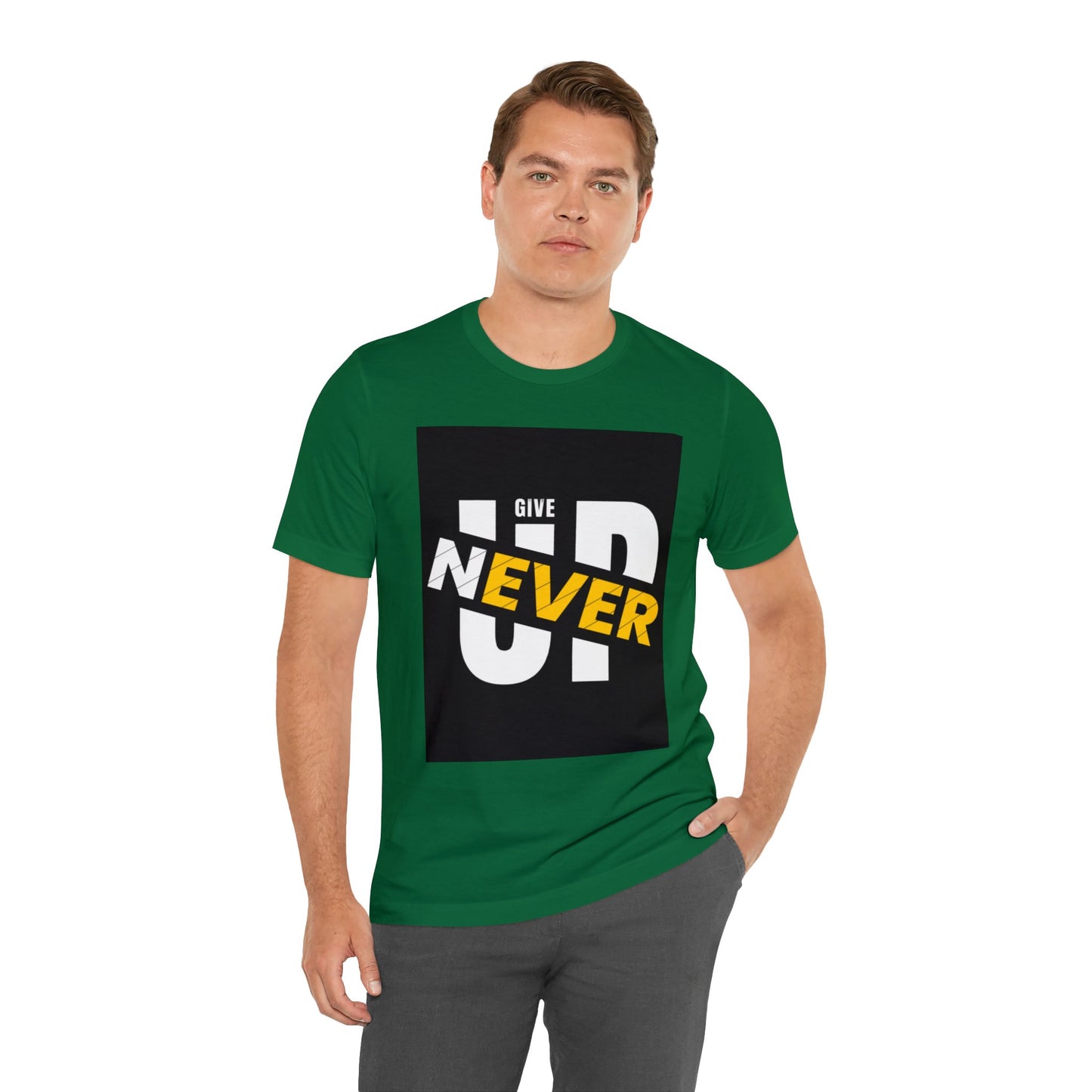 Never give up Unisex Jersey Short Sleeve Tee